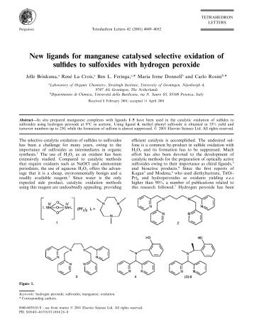 New ligands for manganese catalysed selective oxidation of sulfides ...