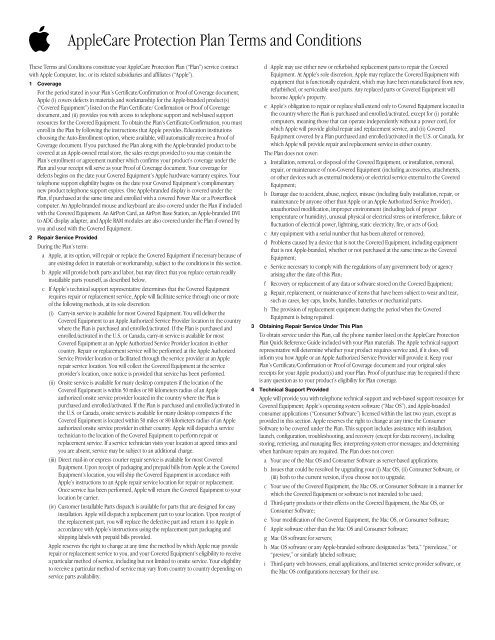 Applecare Protection Plan Terms And Conditions