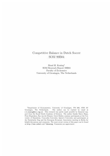 Competitive Balance in Dutch Soccer - Keur der Wetenschap