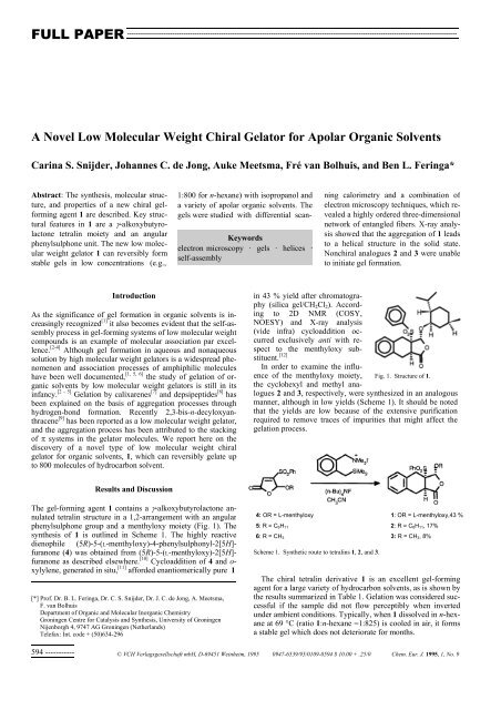 A Novel Low Molecular Weight Chiral Gelator for Apolar Organic ...