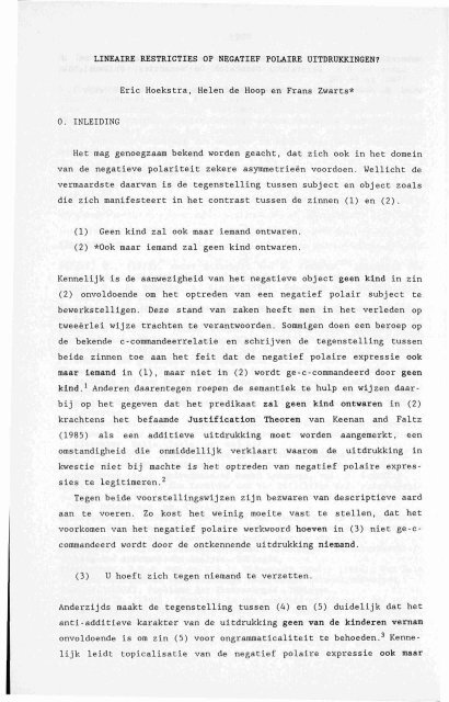 LINEAIRE RESTRICTIES OP NEGATIEF POLAIRE ...