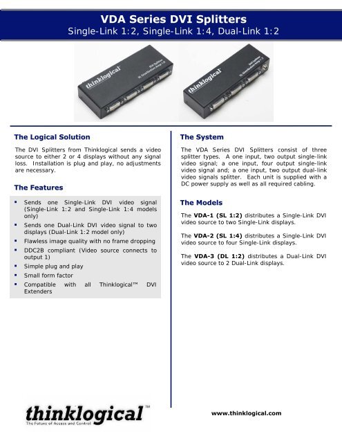 DVI Splitter/Distribution Amp Datasheet - Thinklogical