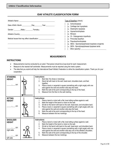 Classification Form 2013 World Dwarf Games