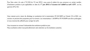 12.242 tarif vp et vu et evolutions produit au 1er juin 2012