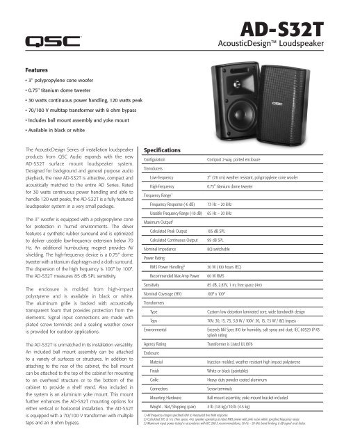 AcousticDesign AD-S32T Specifications - QSC Audio Products