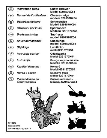 Instruction Book Snow Thrower Model 6291570X54 Manuel de l ...