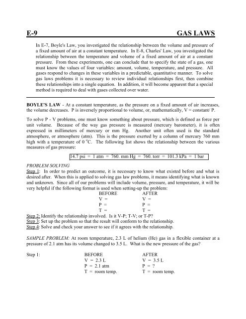 E 9 Gas Laws T