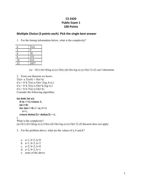 Cs 24 Public Exam 1 100 Points Multiple Choice 3 Points Each