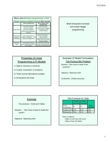 Properties of Linear Programming (LP) Models Example