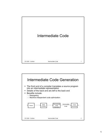 Intermediate Code Intermediate Code Generation