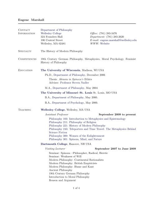 Curriculum Vitae - Wellesley College