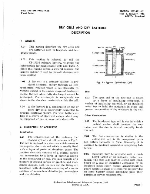 DRY CELLS AND DRY BATTERIES DESCRIPTION