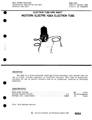 . ELECTRON TUBE DATA SHEET WESTERN ELECTRIC 426A ...