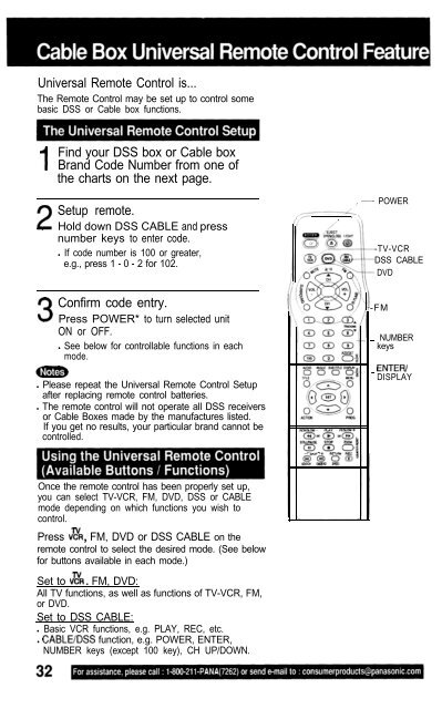 Universal Remote Control is... 1 Find your DSS box or Cable box ...