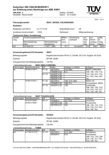 Gutachten 366-1268-96-MURD/N11 zur Erteilung ... - Reifen.com