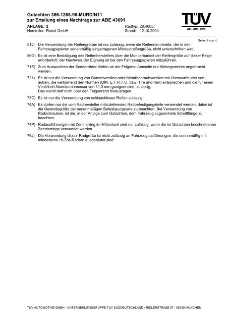 Gutachten 366-1268-96-MURD/N11 zur Erteilung ... - Reifen.com