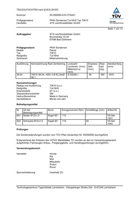 TEILEGUTACHTEN nach §19(3) StVZO Nummer 55 ... - Reifen.com