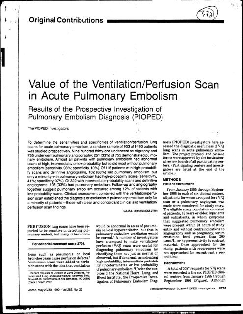 Value of the ventilation / perfusion scan in acute pulmonary ...