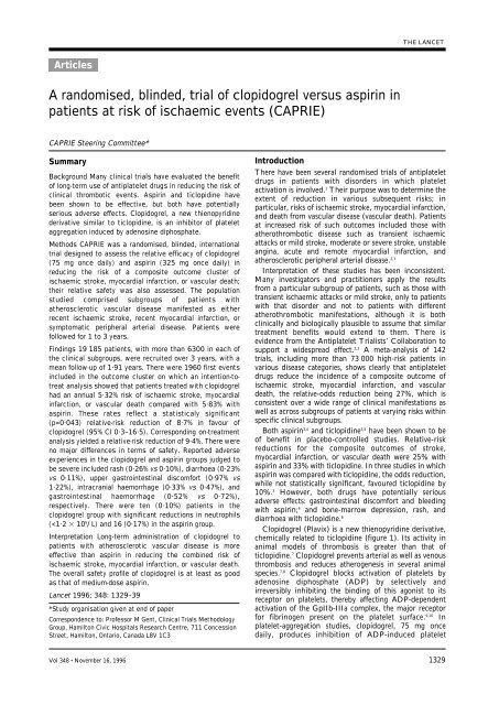 A randomised, blinded, trial of clopidogrel versus aspirin in patients ...