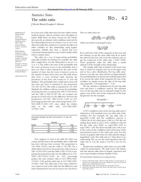 BMJ Statistical Notes Series List by JM Bland: http://www-users.york ...