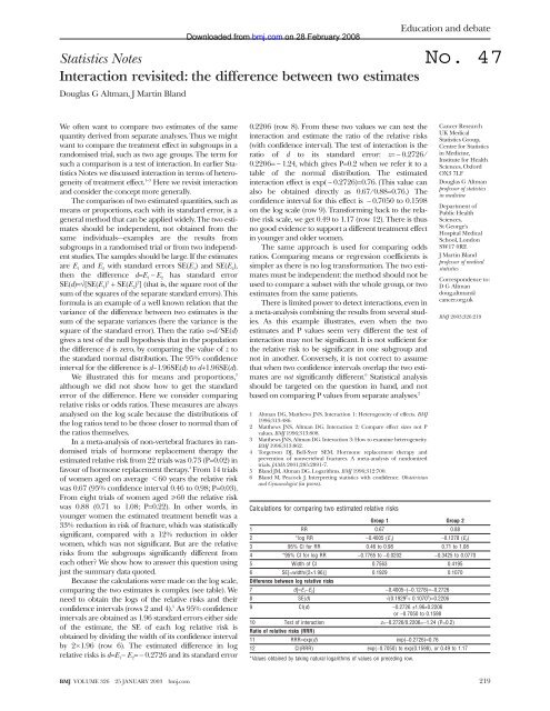 BMJ Statistical Notes Series List by JM Bland: http://www-users.york ...