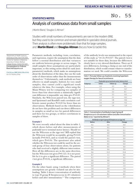 BMJ Statistical Notes Series List by JM Bland: http://www-users.york ...