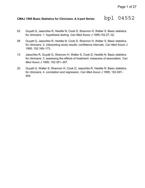 CMAJ 1995 Basic Statistics for Clinicians