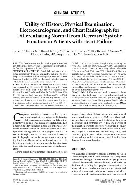 Utility of History, Physical Examination, Electrocardiogram, and ...