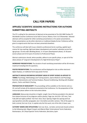 CALL FOR PAPERS - Coaching - ITF