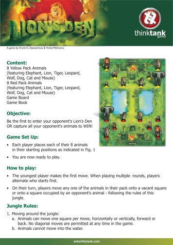 Content: Objective: Game Set Up: How to play: Jungle Rules: