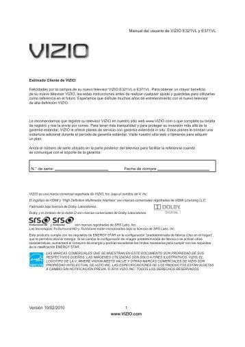 Versión 10/02/2010 1 www.VIZIO.com Manual del usuario de VIZIO ...