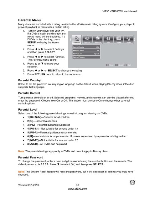 VIZIO VBR200W User Manual Version 3/21/2010 1 www.VIZIO.com ...
