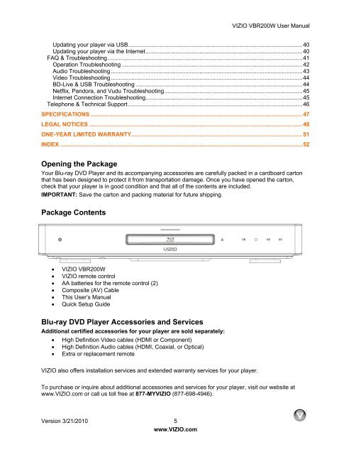 VIZIO VBR200W User Manual Version 3/21/2010 1 www.VIZIO.com ...