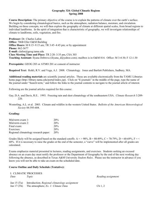 Geography 324: Global Climatic Regions - Texas A&M University