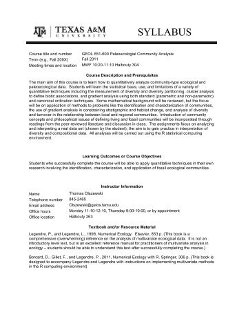 syllabus - Ecology and Evolutionary Biology - Texas A&M University