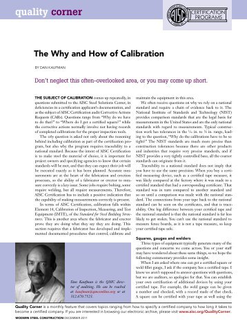 The Why and How of Calibration - Modern Steel Construction