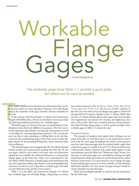 Workable Flange Gages - Modern Steel Construction