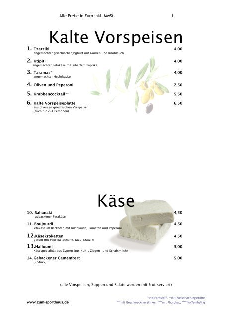 Kalte Vorspeisen Kase