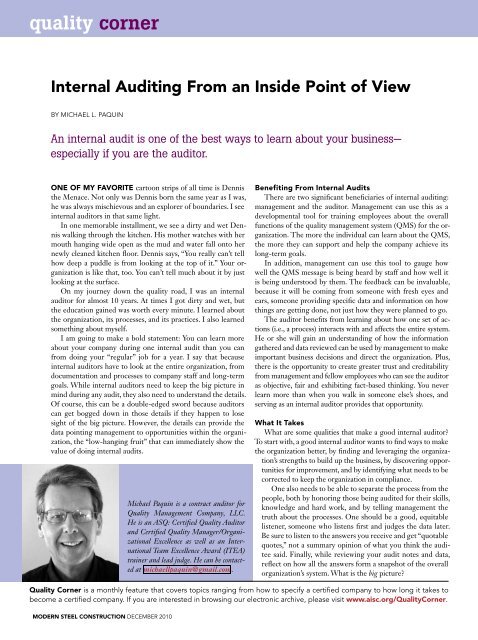 Internal Auditing From an Inside Point of View - Modern Steel ...