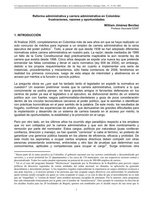 Reforma administrativa y carrera administrativa en Colombia