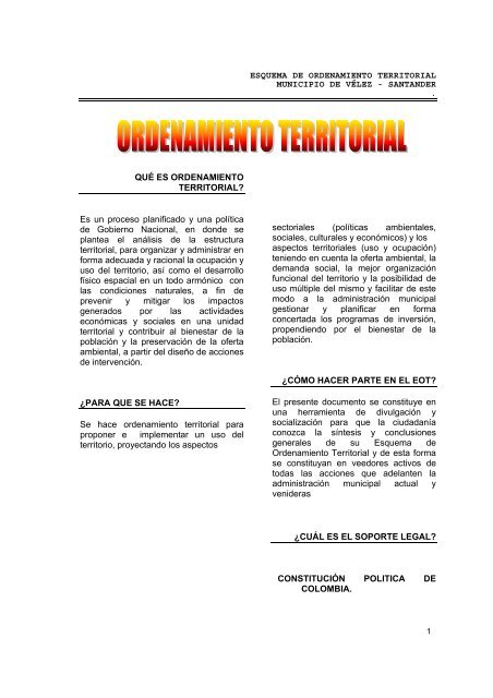 Esquema de Ordenamiento Territorial - Velez ... - CDIM - ESAP