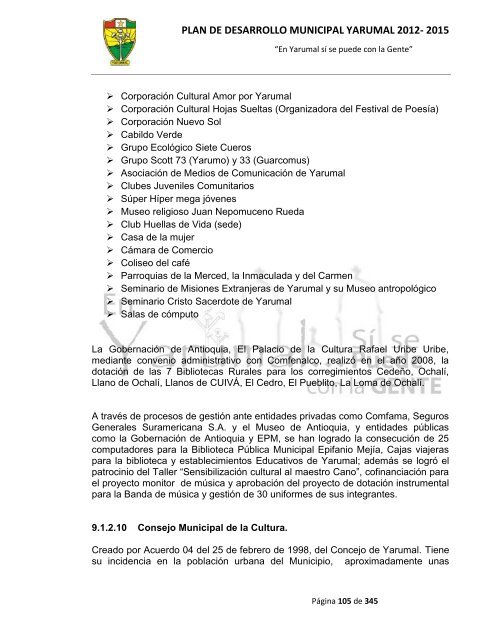 plan de desarrollo municipal yarumal 2012- 2015 - CDIM - ESAP