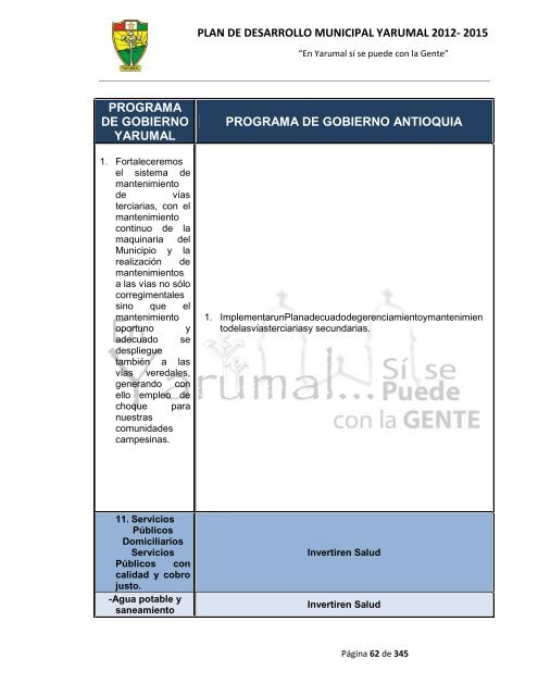 plan de desarrollo municipal yarumal 2012- 2015 - CDIM - ESAP