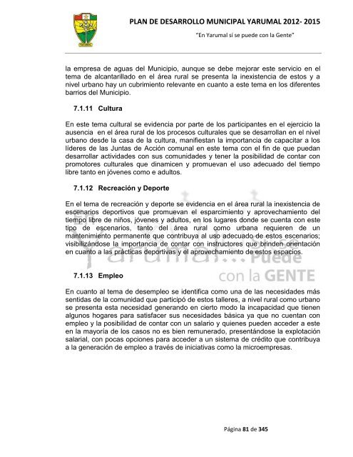 plan de desarrollo municipal yarumal 2012- 2015 - CDIM - ESAP