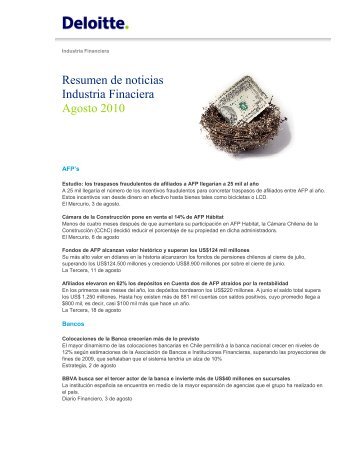 Resumen de noticias Industria Finaciera Agosto 2010 - Deloitte Chile