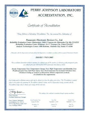 Laboratory accreditation certificate for Japanese ... - Panasonic
