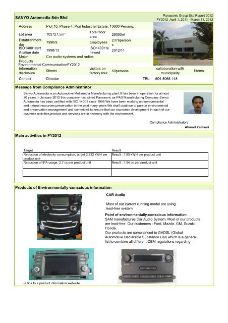 Panasonic Group Site Report 2012 - SANYO Automedia Sdn Bhd