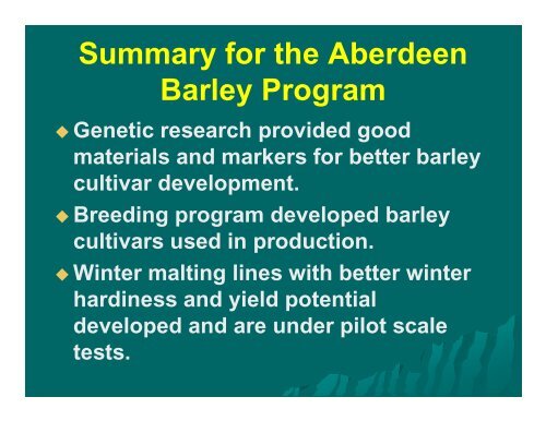 Barley Research at Aberdeen - American Malting Barley Association ...