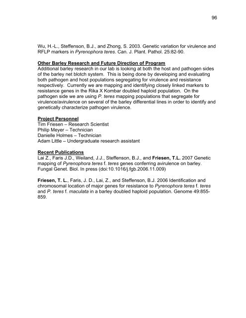 Annual Progress Report on Malting Barley Research March, 2007