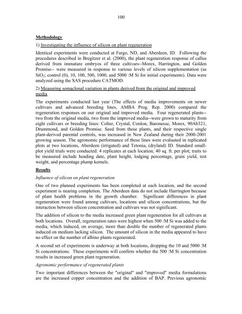 Annual Progress Report on Malting Barley Research March, 2002